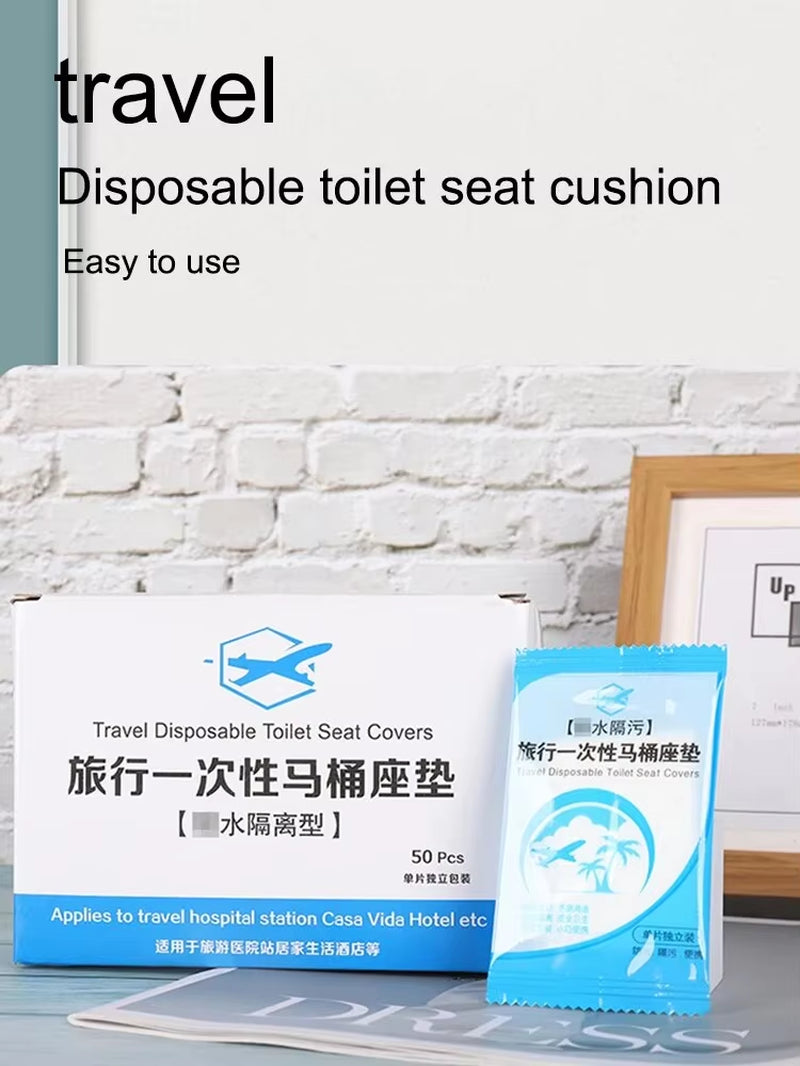 50-Pack Individually Wrapped Disposable Waterproof Toilet Seat Covers with Non-Slip Design for Travel and Protection