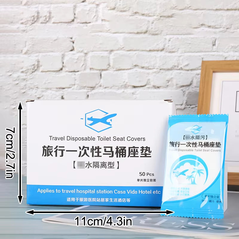 50-Pack Individually Wrapped Disposable Waterproof Toilet Seat Covers with Non-Slip Design for Travel and Protection