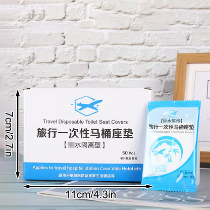 50-Pack Individually Wrapped Disposable Waterproof Toilet Seat Covers with Non-Slip Design for Travel and Protection